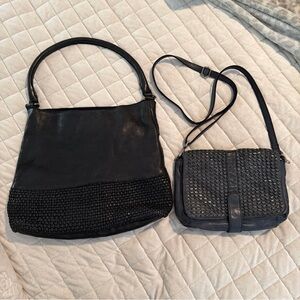Lot Of Two Leather Woven Bags Shoulder Crossbody Blue Black EUC Marta Ponti